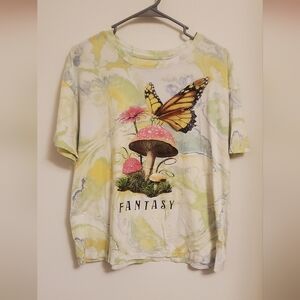 Fantasy Butterfly Graphic Tee - Multicolor Mushroom Flowers Fairycore Whimsical